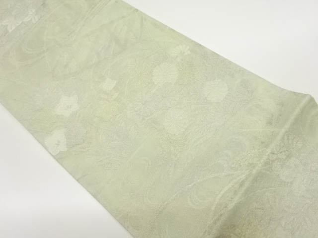 JAPANESE FUKURO OBI FOR SUMMER / WOVEN AUTUMN FLOWERS & STREAM